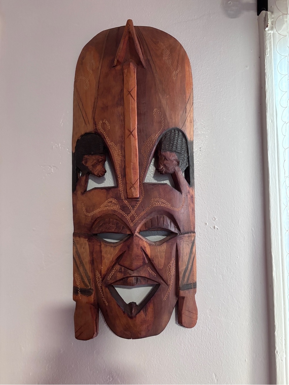 Carved Wooden Tribal Mask - Brown